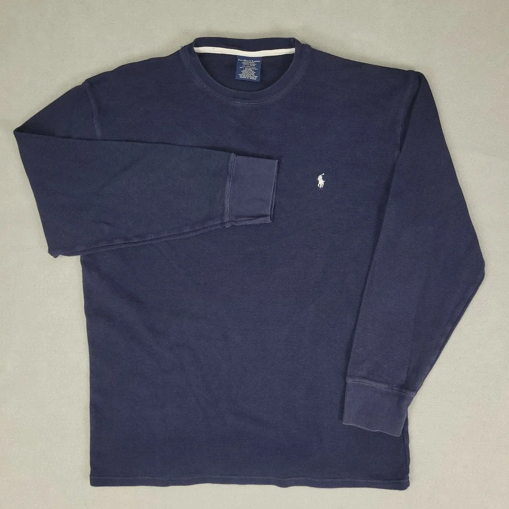 Polo Ralph Lauren Thermal Shirt Mens 2XL Navy Waffle Knit Regular Fit Cotton